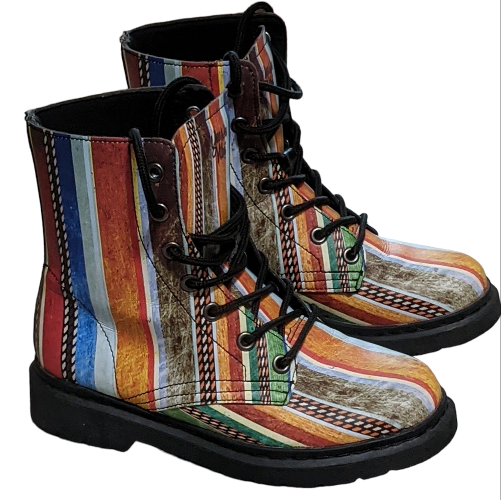Yes We Vibe Bohemian Life multi- color striped vegan leather combat boot…